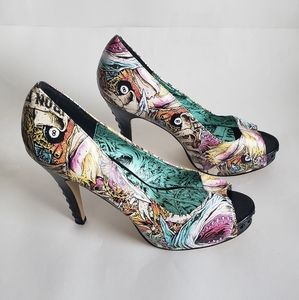 Iron Fist Shark "Here I Lie" Platform Size 11 Peeptoe Heels